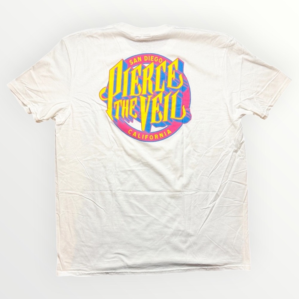 Pierce The Veil Band Tee Fearless Records White Neon Graphic T-Shirt 2XL